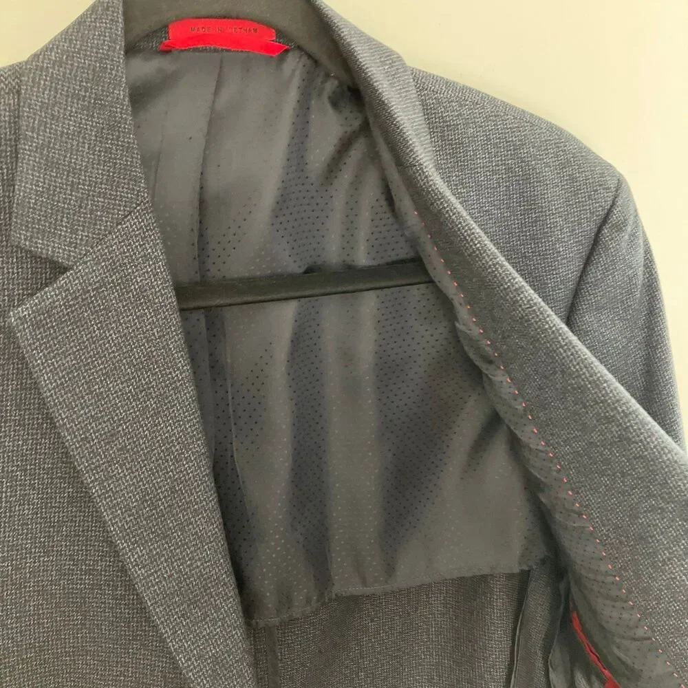 Alfani Mens Blazer Sport Coat Blue Black Micro Houndstooth Slim Fit 38S